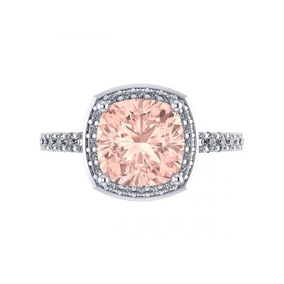 2.00ct Simulated Morganite Round Halo Engagement Ring w/ Pure Brilliance Zirconia in Sterling Silver