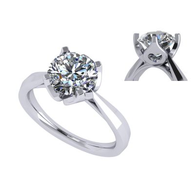 Heart on Prongs Engagement Ring w/ Simulated Diamond Pure Brilliance Zirconia in Solid Sterling Silver