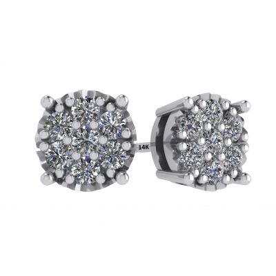 Sterling Silver &amp; CVD Diamonds 7 stone Cluster Earrings with 14k Gold Post