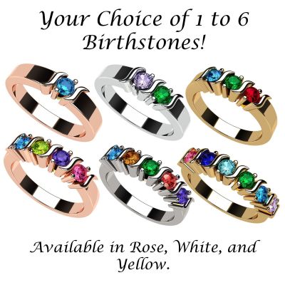 NANA Jewels S-Bar Mother&#039;s Ring with 1 to 6 Birthstones in Sterling Silver, 10k or 14k White, Yellow or Rose Gold