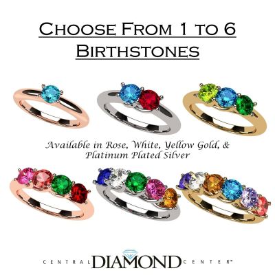 NANA Jewels Lucita Mother&#039;s Ring with 1 to 6 Birthstones in Sterling Silver, 10k or 14k white, Yellow or Rose Gold