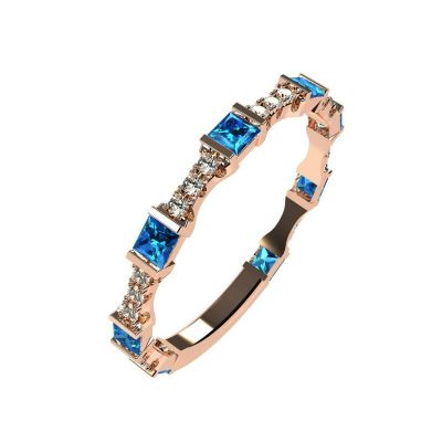 Central Diamond Center Sterling Silver Stackable Birthstone Ring Band w/Princess Cut Simulated Birthstones, Gold Plated