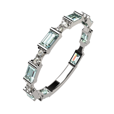 Central Diamond Center Stackable Birthstone Ring Band w/ Simulated Birthstones, Sterling Silver