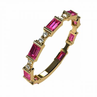 Central Diamond Center Stackable Birthstone Ring Band w/ Simulated Birthstones, Sterling Silver