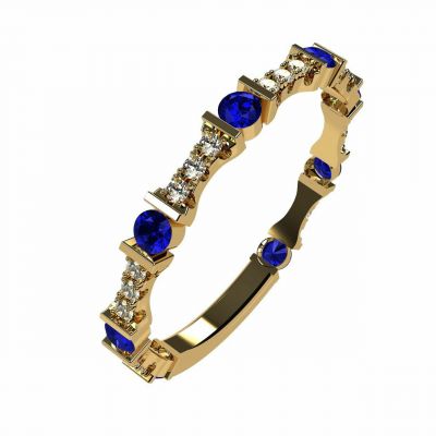 Sterling Silver Stackable Birthstone Ring Band w/ Round Cut Simulated Birthstones, Gold Plated