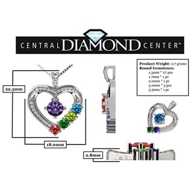 Mother &amp; Child Heart Birthstone Necklaces w/ 1 to 6 Stones in Sterling Silver, 10K, or 14K Gold