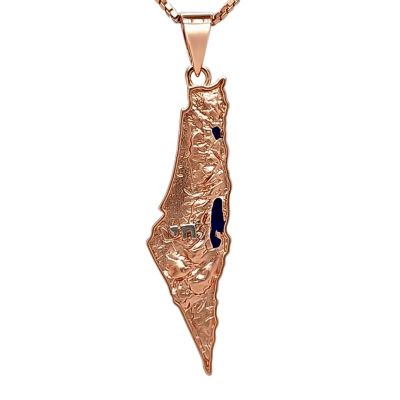 Central Diamond Center Israel Map Necklace/Pendant-Sterling Silver Am Israel Chai on Back Side-3D Map of Israel Large &amp; Small
