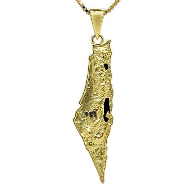 Central Diamond Center Israel Map Necklace/Pendant-Sterling Silver Am Israel Chai on Back Side-3D Map of Israel Large &amp; Small