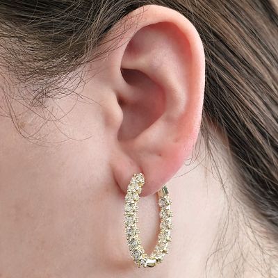Zsa Zsa Oval Hoop Earrings Simulated Diamond-Silver Hoop Earrings Pure Brilliance Zirconia white-yellow &amp; rose