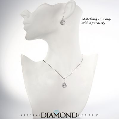 Square Halo Dancing Stone Necklace w/Pure Brilliance Zirconia in Gold Plated Sterling Silver