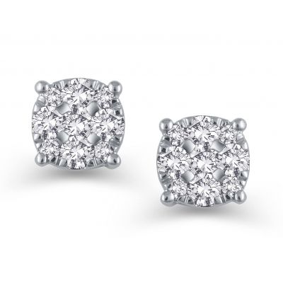 Sterling Silver &amp; CVD Diamonds 7 stone Cluster Earrings with 14k Gold Post
