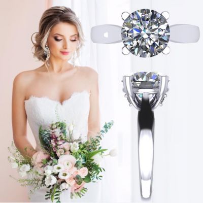NANA Jewels NANA Sterling Silver Round Brilliant Cut Lucita Solitaire Engagement Wedding Ring Made with Pure Brilliance Zirconia