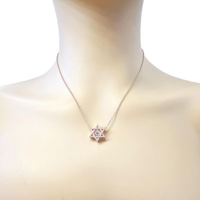 Star of David Dancing Stone Necklace Pendant in Sterling Silver made w/Pure Brilliance Zirconia, Chain Attached