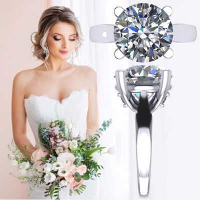 NANA Jewels NANA Sterling Silver Round Brilliant Cut Lucita Solitaire Engagement Wedding Ring Made with Pure Brilliance Zirconia