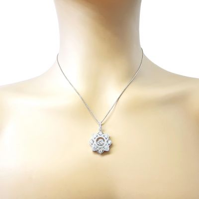 NANA Forever Love Dancing Stone Flower Pendant Necklace, Sterling Silver &amp; Pure Brilliance Zirconia