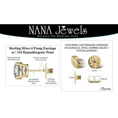 NANA Jewels Stud Earrings-Sterling Silver Round Cut Pure BrillianceZirconia  .30ct to 8.00ct twt. Hypoallergenic