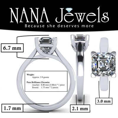 NANA Jewels 1.50 to 3.00ct Asscher Cut simulated Diamond Engagement Ring 10K-14K-Sterling Silver Lucita