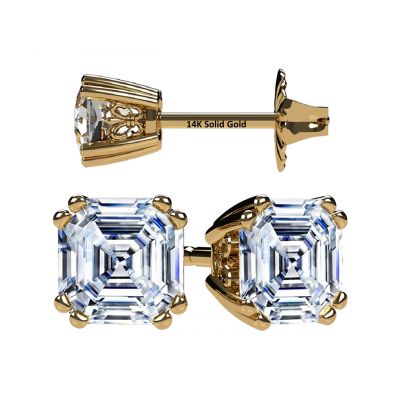 NANA Jewels 14K Solid Gold Posts &amp; Sterling Silver Asscher Cut CZ Stud Earrings 0.75-4.00ctw Zirconia Hypoallergenic