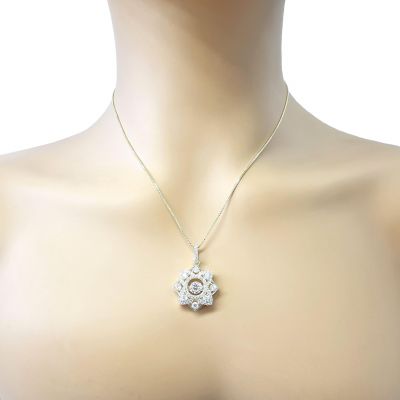 NANA Forever Love Dancing Stone Flower Pendant Necklace, Sterling Silver &amp; Pure Brilliance Zirconia