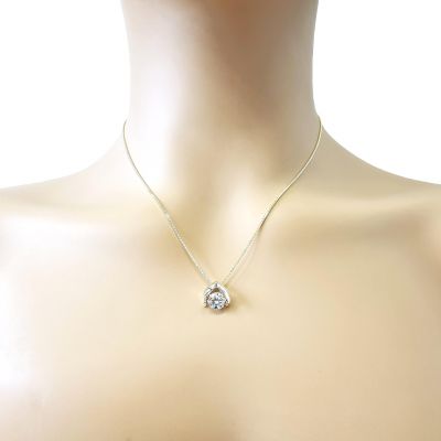 NANA Omega Dancing Stone Necklace Sterling Silver &amp; Pure Brilliance CZ with 0.8mm 22&quot; Adj Box Chain