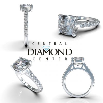 Central Diamond Center VOUS Solitaire Engagement Rings w/Sides Series in Solid Sterling Silver with Pure Brilliance Zirconia