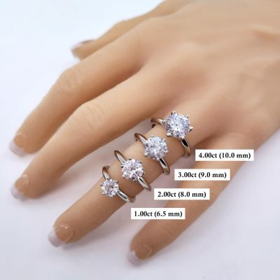 Matrix Simulated Round Diamond Solitaire Engagement ring, Swarovski Zirconia 2,3 &amp; 4 carat size
