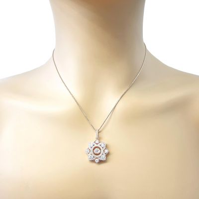 NANA Forever Love Dancing Stone Flower Pendant Necklace, Sterling Silver &amp; Pure Brilliance Zirconia