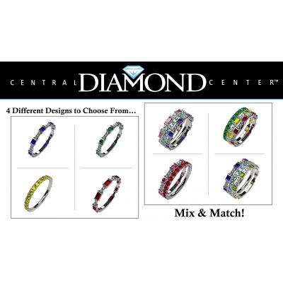 Central Diamond Center Sterling Silver Stackable Birthstone Ring Band w/ All Rounds Simulated Birthstones, Gold Plated