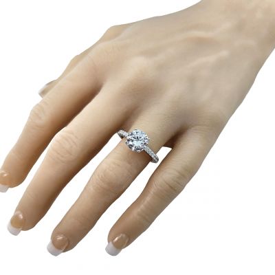 Central Diamond Center VOUS Solitaire Engagement Rings w/Sides Series in Solid Sterling Silver with Pure Brilliance Zirconia