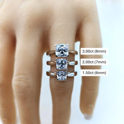 NANA Jewels Cushion Cut Simulated Diamond Solitaire Engagement ring Lucita style 1.5 to 3.0 carat Pure Brilliance Zirconia
