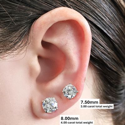 14K Solid Gold Post &amp; Sterling Silver 4 Prong Pure Brilliance Zirconia CZ Stud Earrings 1.00ctw - 8.00ctw