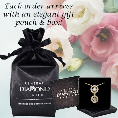 Round Double Halo Dancing Stone Necklace w/Pure Brilliance Zirconia in Gold Plated Sterling Silver