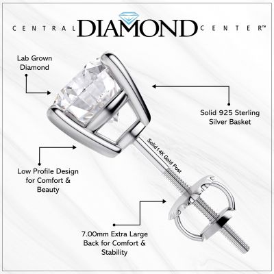 Central Diamond Center 0.20ct-0.30ct Diamond Stud Earrings Lab Created (G-H VS-SI) Silver &amp; 14K Gold Post Threaded or Friction