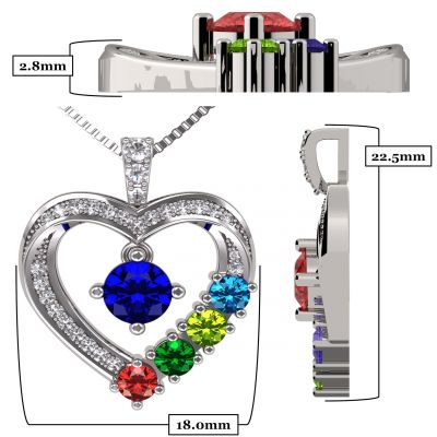 Mother &amp; Child Heart Birthstone Necklaces w/ 1 to 6 Stones in Sterling Silver, 10K, or 14K Gold
