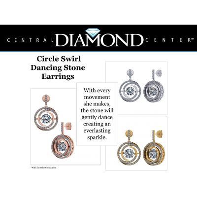 Central Diamond Center Circle Swirl Dancing Stone Dangle Earrings or Necklace in Sterling Silver w/ Pure Brilliance Zirconia