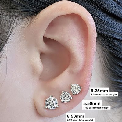 NANA Jewels Sterling Silver Round Martini style 3 Prongs Pure Brilliance Zirconia Stud Earrings with a solid 14k gold post (1.50ctw-4.00ctw)