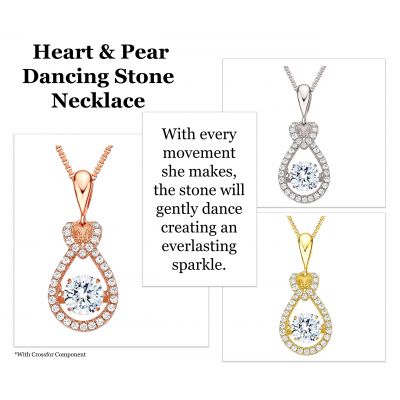 Heart &amp; Pear Dancing Stone Necklace Pendant in Sterling Silver made with Pure Brilliance Zirconia