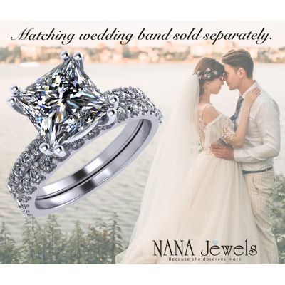 NANA Jewels Princess Cut Solitaire Engagement Ring made w/ Pure Brilliance Zirconia in 1.50ct, 2.00ct, &amp; 3.00ct