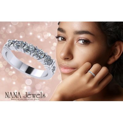 NANA Jewels Shared Prong Simulated Diamond Anniversary Ring,Pure Brilliance Zirconia Sterling Silver or 10K Gold Wedding Band