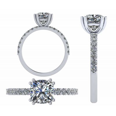 NANA Jewels Cushion Cut Solitaire w/Sides Engagement Ring made W/Pure Brilliance Zirconia, Sterling Silver or 10K Gold