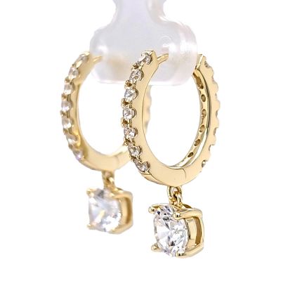 Sterling Silver Hoop Earrings with Round-Cut Simulated Diamond Dangle – 2.5 CTW CZ, Prong Set, Elegant Drop Hoops for Women