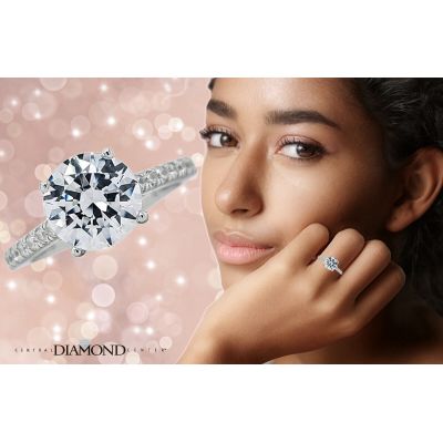 Central Diamond Center VOUS Solitaire Engagement Rings w/Sides Series in Solid Sterling Silver with Pure Brilliance Zirconia