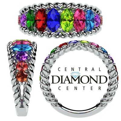NANA Jewels Oval Rope Mothers Ring 1 to 12 Birthstones in Sterling Silver, 10k or 14k Gold