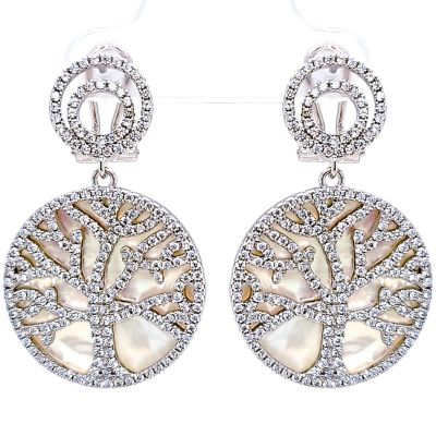 Sterling Silver CZ &amp; Mother of Pearl Tree of Life Pendant Necklace or Earrings