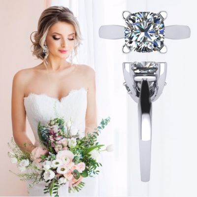 NANA Jewels Cushion Cut Simulated Diamond Solitaire Engagement ring Lucita style 1.5 to 3.0 carat Pure Brilliance Zirconia