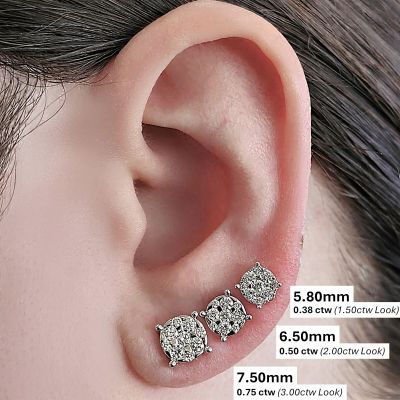 Diamond Stud Earrings 9stone Cluster 14kt Gold-Lab Created Diamonds-1 carat to 4 carat total weight look