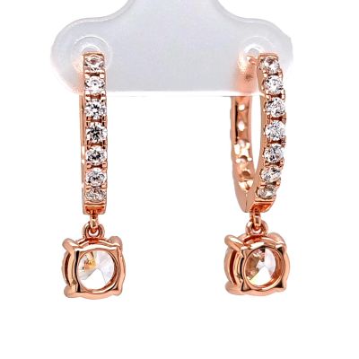 Sterling Silver Hoop Earrings with Round-Cut Simulated Diamond Dangle – 2.5 CTW CZ, Prong Set, Elegant Drop Hoops for Women