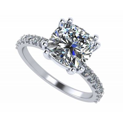 NANA Jewels Cushion Cut Solitaire w/Sides Engagement Ring made W/Pure Brilliance Zirconia, Sterling Silver or 10K Gold