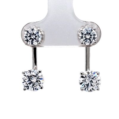 Earring Jackets with Cubic Zirconia – Sterling Silver, Adjustable Drop Design – 1.50 CTW (5.25mm &amp; 6.50mm Stones)