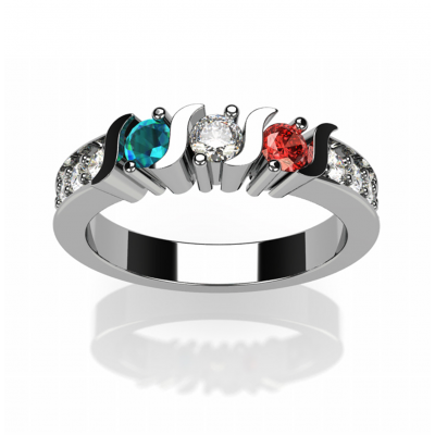 NANA Jewels S-Bar with side CZs Mother&#039;s Ring with 1 to 6 Birthstones in Sterling Silver, 10k or 14k White, Yellow or Rose Gold